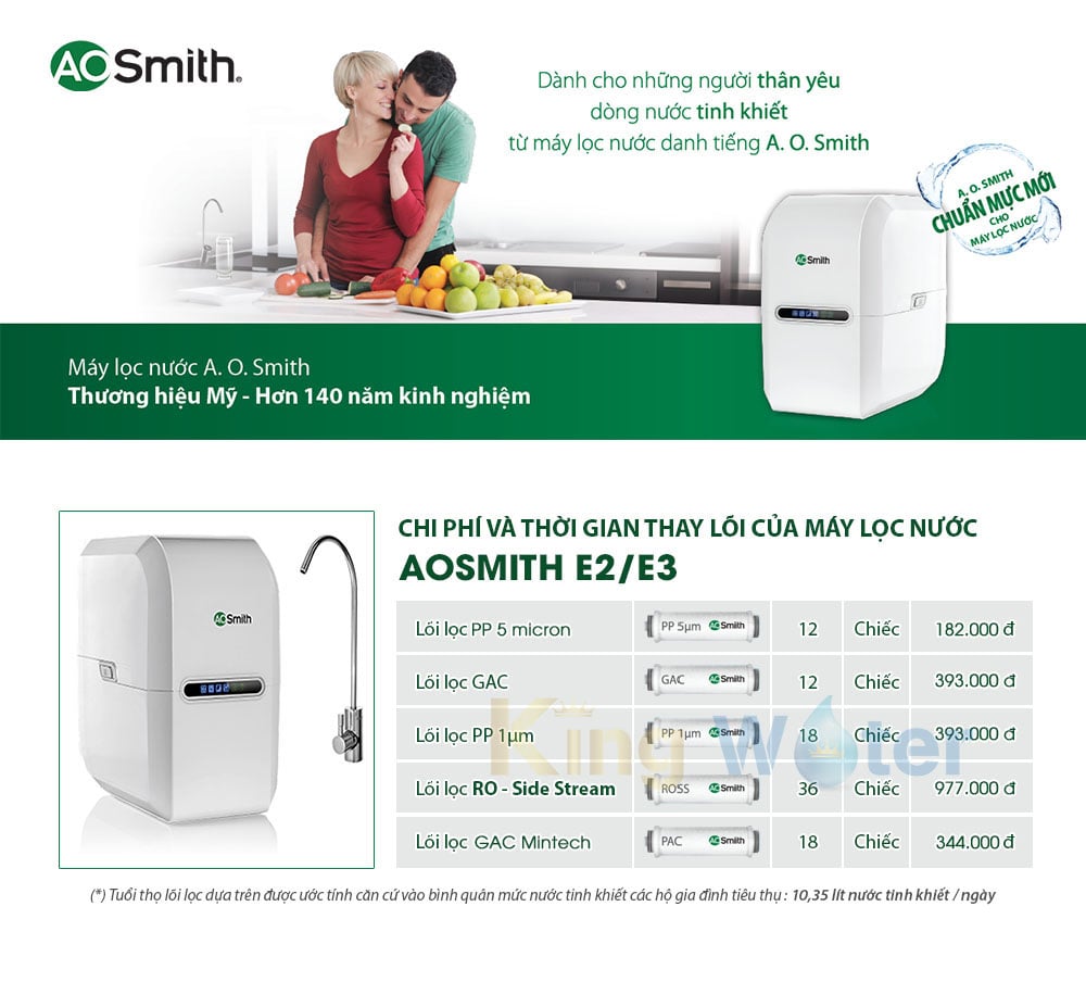 5 cấp lọc tiêu chuẩn trong máy lọc nước Ao Smith E3 của Mỹ