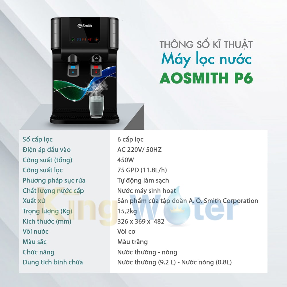 Thông số kĩ thuật máy lọc nước Aosmith P6